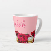 Tasse Latte Roses Foral Personnalisés sur Pink Small (Angle droit)