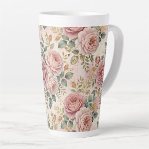 Tasse Latte Roses Rose Poussiéreux Charme Artistique Vert Saug