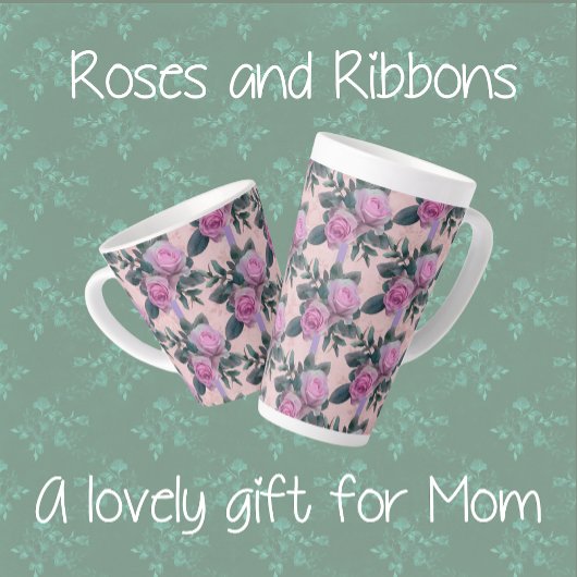 Tasse Latte Roses roses lavande Rubans