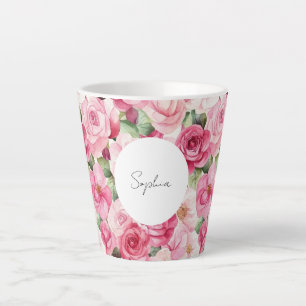 Tasse Latte Roses roses romantiques Floral