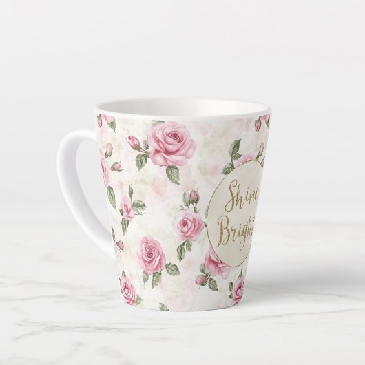 Tasse Latte Roses roses rose Parties scintillant or florale br (Angle gauche)