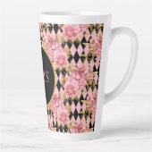 Tasse Latte Roses roses sur le Monogramme arlequin (Droite)