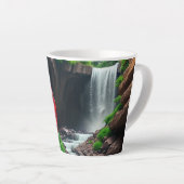 Tasse Latte Roses rouges fantaisistes devant une cascade  (Angle droit)