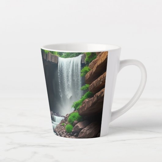Tasse Latte Roses rouges fantaisistes devant une cascade  (Droite)