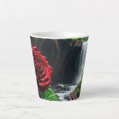 Tasse Latte Roses rouges fantaisistes devant une cascade  (Devant)