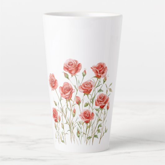 Tasse Latte Roses rouges romantiques roses rousses (Devant)