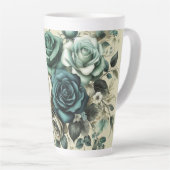 Tasse Latte Roses turquoises et blanches (Angle droit)