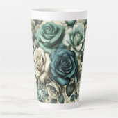 Tasse Latte Roses turquoises et blanches (Devant)