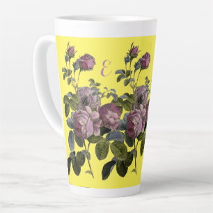 Tasse Latte Roses Vintages en violet de bois de latte jaune