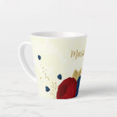 Tasse Latte rouge & fleurs bleu marine feuilles d'or mariage (Angle gauche)