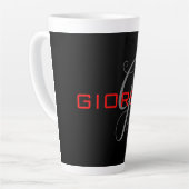 Tasse Latte Rouge noir Votre nom Monogramme initial Moderne (Angle gauche)