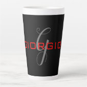 Tasse Latte Rouge noir Votre nom Monogramme initial Moderne (Devant)