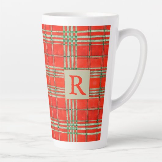 Tasse Latte ROUGE SCOTT TARTAN Tall LatMug + Initial (Droite)