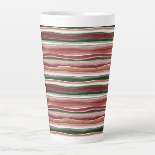 Tasse Latte Rouge Vert Blush Blanc Or Rayures (Devant)