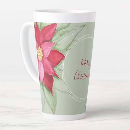 Tasse Latte Rouge Vert Noël étoile Poinsettia Aquarelle (Angle gauche)