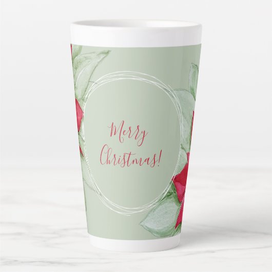 Tasse Latte Rouge Vert Noël étoile Poinsettia Aquarelle (Devant)