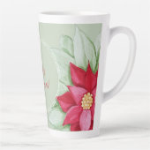 Tasse Latte Rouge Vert Noël étoile Poinsettia Aquarelle (Droite)