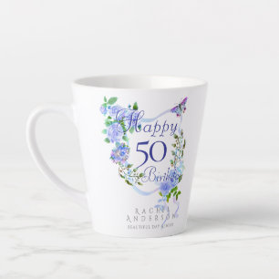 Tasse Latte Ruban de rose bleue 50e anniversaire