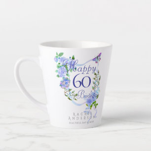 Tasse Latte Ruban de rose bleue 60e anniversaire