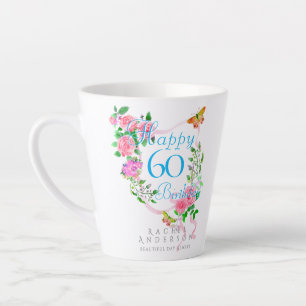 Tasse Latte Ruban de rose rose 60e anniversaire