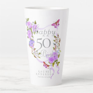 Tasse Latte Ruban de rose violette 50e anniversaire