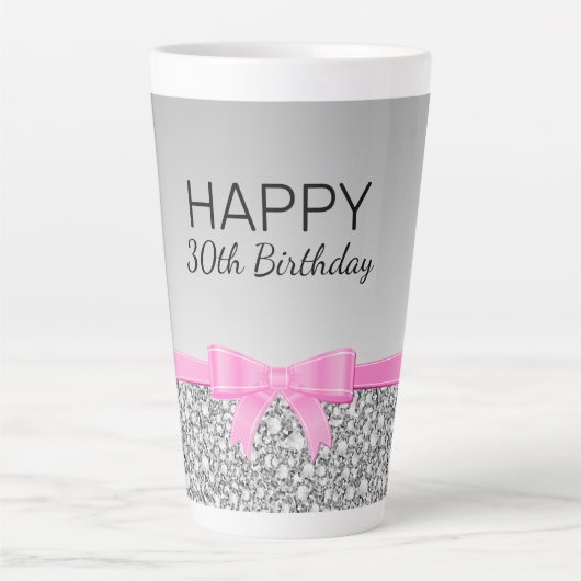 Tasse Latte Ruban Rose Et Parties scintillant Gris Anniversair (Devant)