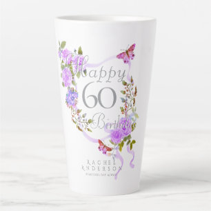 Tasse Latte Ruban Rose Pourpre 60ème Anniversaire
