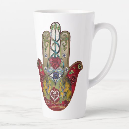 Tasse Latte Ruby Grenade Cœur Rouge Oiseau Hamsa (Droite)