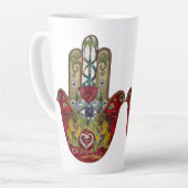 Tasse Latte Ruby Pomegranate Heart Red Bird Hamsa (Angle gauche)