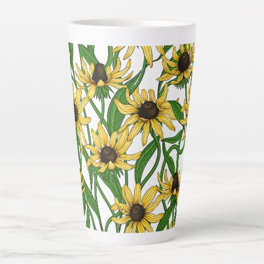 Tasse Latte Rudbekia jaune sur blanc (Devant)