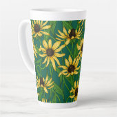 Tasse Latte Rudbekia jaune sur vert foncé (Angle gauche)