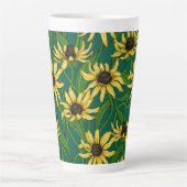 Tasse Latte Rudbekia jaune sur vert foncé (Devant)