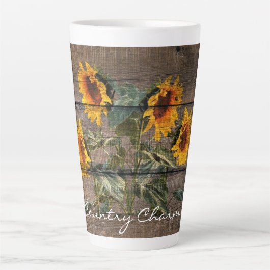 Tasse Latte Rustic Barn Wood Sunflower (Devant)