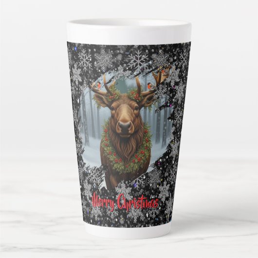 Tasse Latte Rustic Christmas moose winter woodland forest snow (Devant)