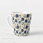 Tasse Latte Rustic Dark Blue Beige Flower Folk Art Print (Angle gauche)
