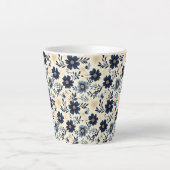 Tasse Latte Rustic Dark Blue Beige Flower Folk Art Print (Devant)