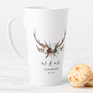 Tasse Latte Rustique stag aquarelle floral m. et mme mariage
