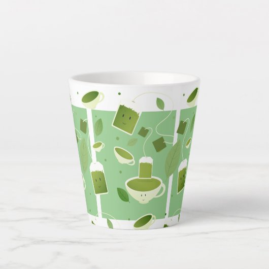 Tasse Latte Sac à thé vert de carton souriant Motif feuille (Devant)