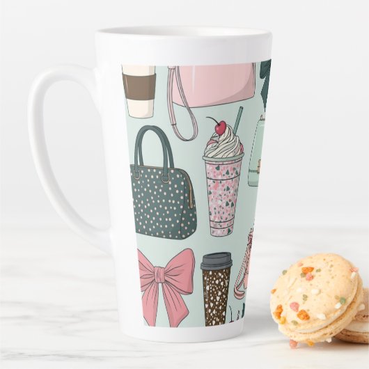 Tasse Latte Sacs à main, rubans et lattés (En situation)
