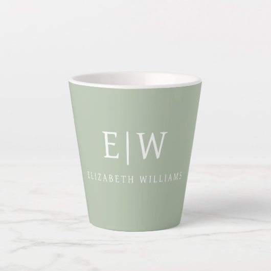 Tasse Latte Sage Green Professionnel Simple Monogramme Minimal (Devant)