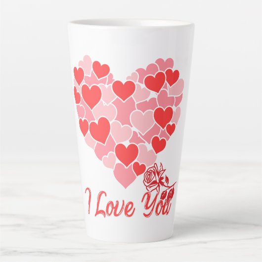Tasse Latte Saint Valentin Je t'aime Coeurs et rose (Devant)
