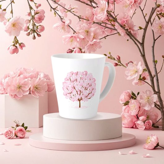Tasse Latte Sakura Tree en pleine floraison - Elégant design d
