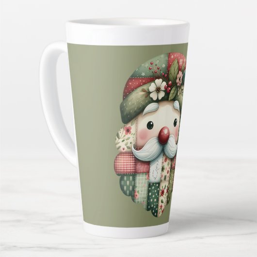 Tasse Latte Santa folklorique patchwork fantaisiste de Noël (Angle gauche)