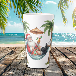 Tasse Latte Santa sur une île tropicale Noël