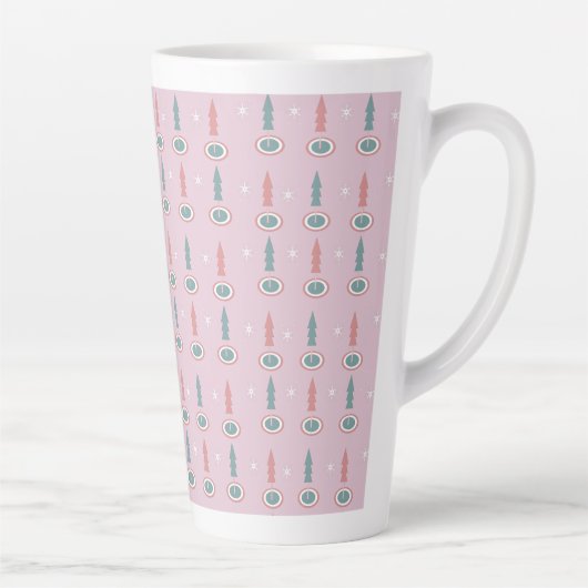 Tasse Latte Sapins de Noël Flocons Rose Vert   (Droite)
