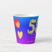 Tasse Latte Sara 50e Anniversaire Coeurs bleu pourpre latte Mu (Devant)