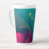 Tasse Latte Sarcelle Et Fuchsia Moderne Abstrait Avec Étoiles (Angle gauche)
