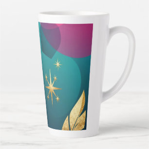 Tasse Latte Sarcelle Et Fuchsia Moderne Abstrait Avec Étoiles