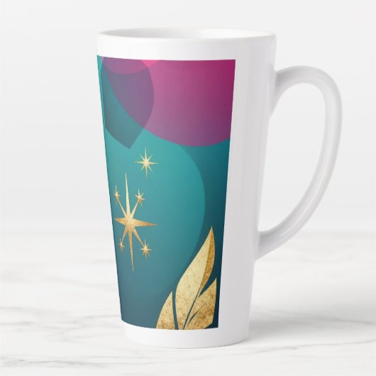 Tasse Latte Sarcelle Et Fuchsia Moderne Abstrait Avec Étoiles (Droite)