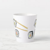 Tasse Latte Saumon Sushi Rolls Avec Baguettes (Devant)